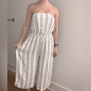 Urban outfitters white striped strapless romper jumpsuit